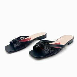 GUCCI Allie Knot Black Leather Flat Slide Sandals 38.5 US 8.5 GG Strappy Mules